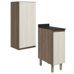Armario Aereo Balcao 1 Porta 30cm MDF Kali Carvalho Toq Bianco Toq Nicioli