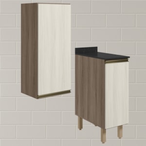Armario Aereo Balcao 1 Porta 30cm MDF Kali Carvalho Toq Bianco Toq Nicioli