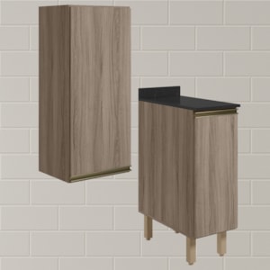 Armario Aereo Balcao 1 Porta 30cm MDF Kali Carvalho Toq Carvalho Toq Nicioli