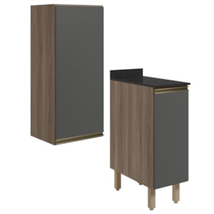 Armario Aereo Balcao 1 Porta 30cm MDF Kali Carvalho Toq Chumbo Nicioli
