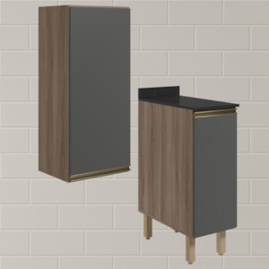 Armario Aereo Balcao 1 Porta 30cm MDF Kali Carvalho Toq Chumbo Nicioli