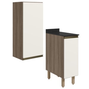 Armario Aereo Balcao 1 Porta 30cm MDF Kali Carvalho Toq Off White Cetim Nicioli