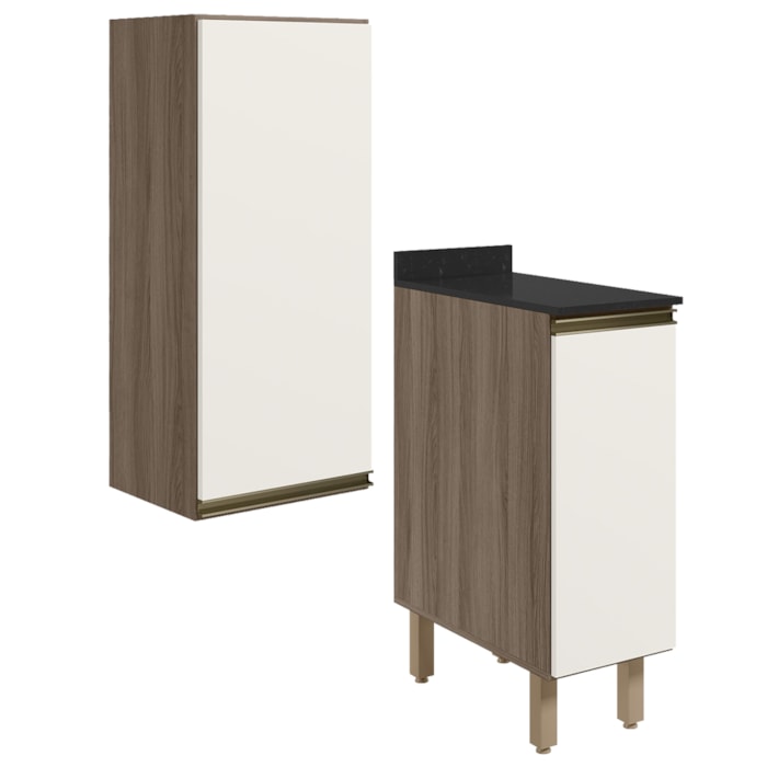 Armario Aereo Balcao 1 Porta 30cm MDF Kali Carvalho Toq Off White Cetim Nicioli