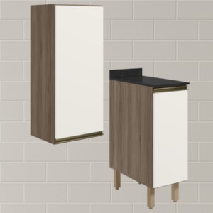 Armario Aereo Balcao 1 Porta 30cm MDF Kali Carvalho Toq Off White Cetim Nicioli