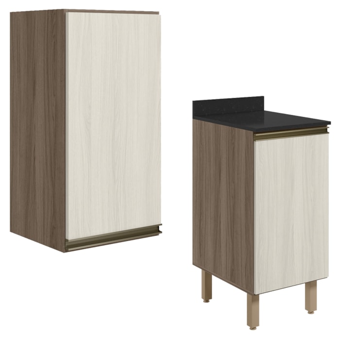 Armario Aereo Balcao 1 Porta 40cm MDF Kali Carvalho Toq Bianco Toq Nicioli