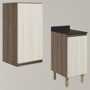 Armario Aereo Balcao 1 Porta 40cm MDF Kali Carvalho Toq Bianco Toq Nicioli