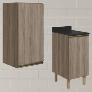 Armario Aereo Balcao 1 Porta 40cm MDF Kali Carvalho Toq Carvalho Toq Nicioli