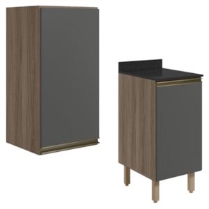 Armario Aereo Balcao 1 Porta 40cm MDF Kali Carvalho Toq Chumbo Nicioli