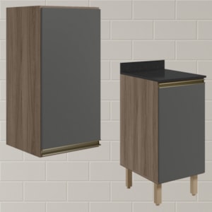 Armario Aereo Balcao 1 Porta 40cm MDF Kali Carvalho Toq Chumbo Nicioli