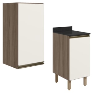 Armario Aereo Balcao 1 Porta 40cm MDF Kali Carvalho Toq Off White Cetim Nicioli