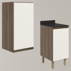 Armario Aereo Balcao 1 Porta 40cm MDF Kali Carvalho Toq Off White Cetim Nicioli