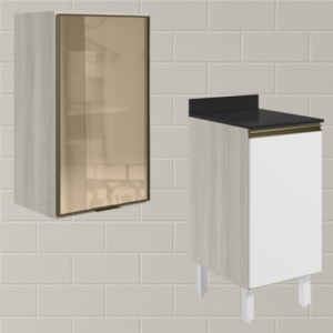 Armario Aereo Balcao 1P Vidro 40cm MDF Kali Bianco Toq Branco Uv Nicioli