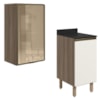 Armario Aereo Balcao 1P Vidro 40cm MDF Kali Carvalho Toq Off White Cetim Nicioli