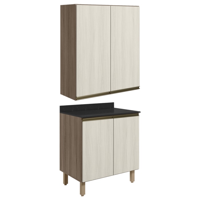 Armario Aereo Balcao 2 Portas 60cm MDF Kali Carvalho Toq Bianco Toq Nicioli