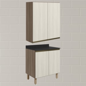 Armario Aereo Balcao 2 Portas 60cm MDF Kali Carvalho Toq Bianco Toq Nicioli