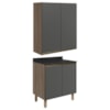 Armario Aereo Balcao 2 Portas 60cm MDF Kali Carvalho Toq Chumbo Nicioli