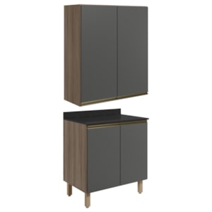 Armario Aereo Balcao 2 Portas 60cm MDF Kali Carvalho Toq Chumbo Nicioli