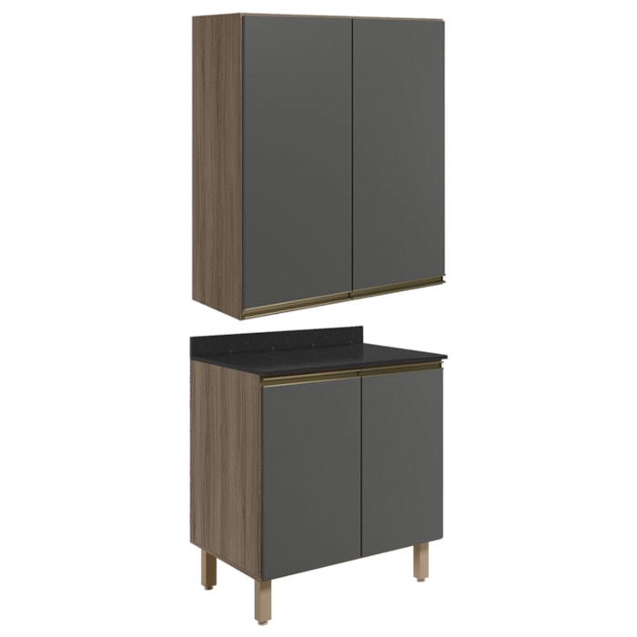 Armario Aereo Balcao 2 Portas 60cm MDF Kali Carvalho Toq Chumbo Nicioli
