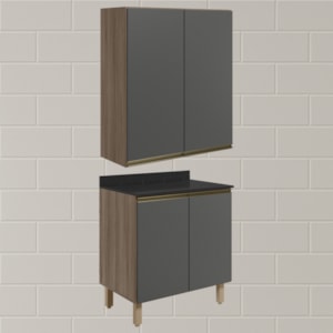Armario Aereo Balcao 2 Portas 60cm MDF Kali Carvalho Toq Chumbo Nicioli