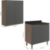 Armario Aereo Balcao 2 Portas 60cm MDF Kali Carvalho Toq Chumbo Nicioli