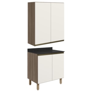 Armario Aereo Balcao 2 Portas 60cm MDF Kali Carvalho Toq Off White Cetim Nicioli
