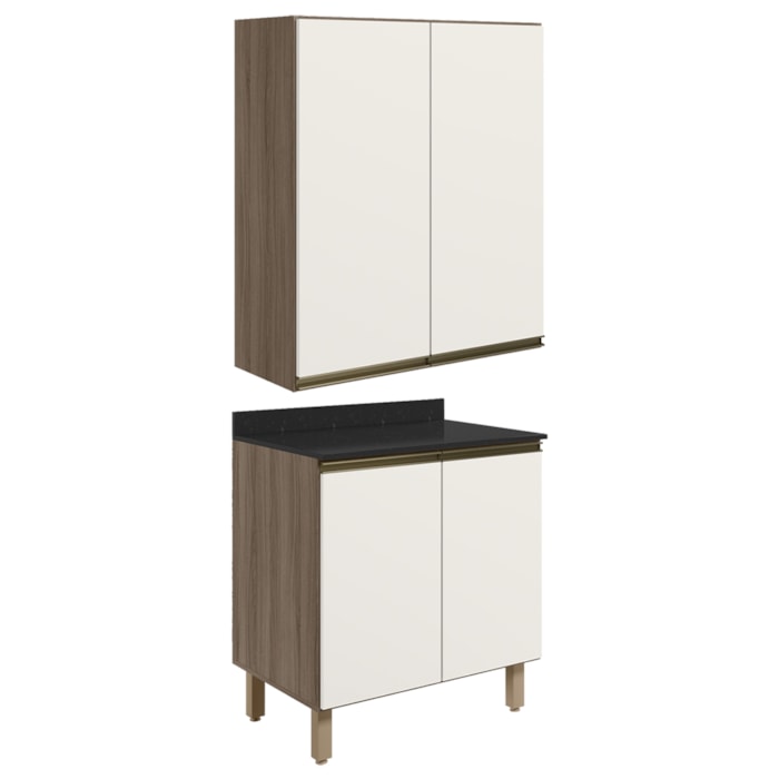 Armario Aereo Balcao 2 Portas 60cm MDF Kali Carvalho Toq Off White Cetim Nicioli