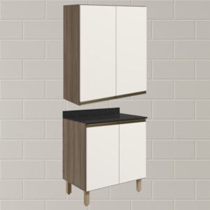 Armario Aereo Balcao 2 Portas 60cm MDF Kali Carvalho Toq Off White Cetim Nicioli