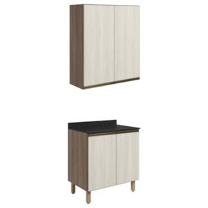 Armario Aereo Balcao 2 Portas 70cm MDF Kali Carvalho Toq Bianco Toq Nicioli