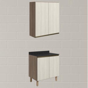 Armario Aereo Balcao 2 Portas 70cm MDF Kali Carvalho Toq Bianco Toq Nicioli
