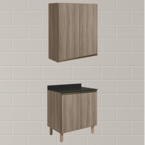 Armario Aereo Balcao 2 Portas 70cm MDF Kali Carvalho Toq Carvalho Toq Nicioli