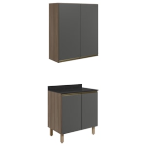 Armario Aereo Balcao 2 Portas 70cm MDF Kali Carvalho Toq Chumbo Nicioli