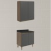 Armario Aereo Balcao 2 Portas 70cm MDF Kali Carvalho Toq Chumbo Nicioli