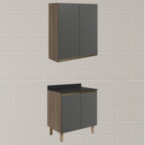 Armario Aereo Balcao 2 Portas 70cm MDF Kali Carvalho Toq Chumbo Nicioli