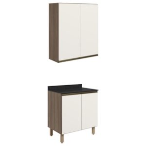 Armario Aereo Balcao 2 Portas 70cm MDF Kali Carvalho Toq Off White Cetim Nicioli