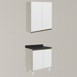 Armario Aereo Balcao 2 Portas 80cm MDF Kali Bianco Toq Branco Uv Nicioli