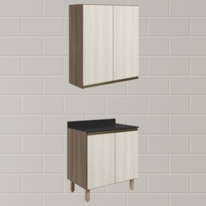 Armario Aereo Balcao 2 Portas 80cm MDF Kali Carvalho Toq Bianco Toq Nicioli