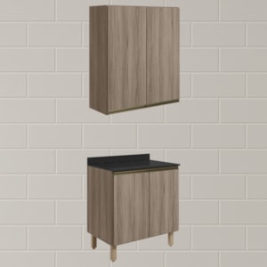 Armario Aereo Balcao 2 Portas 80cm MDF Kali Carvalho Toq Carvalho Toq Nicioli