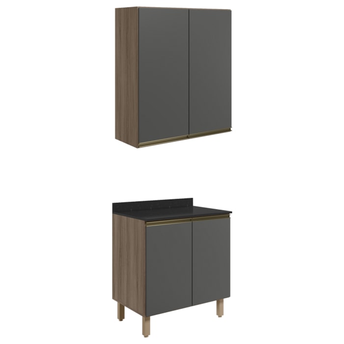 Armario Aereo Balcao 2 Portas 80cm MDF Kali Carvalho Toq Chumbo Nicioli