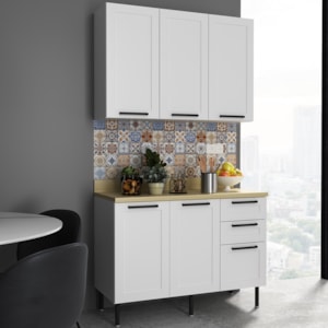 Armario Aereo Balcao Com Tampo MDF 120 cm CZ33 Branco Carvalho Tecno Mobili