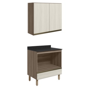 Armario Aereo Balcao Forno 80cm MDF Kali Carvalho Toq Bianco Toq Nicioli