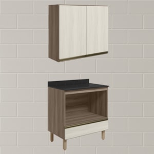 Armario Aereo Balcao Forno 80cm MDF Kali Carvalho Toq Bianco Toq Nicioli