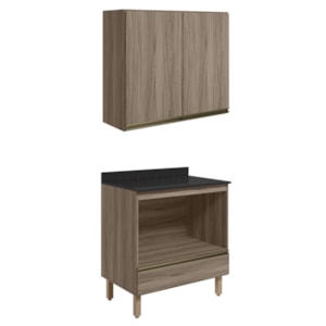 Armario Aereo Balcao Forno 80cm MDF Kali Carvalho Toq Carvalho Toq Nicioli