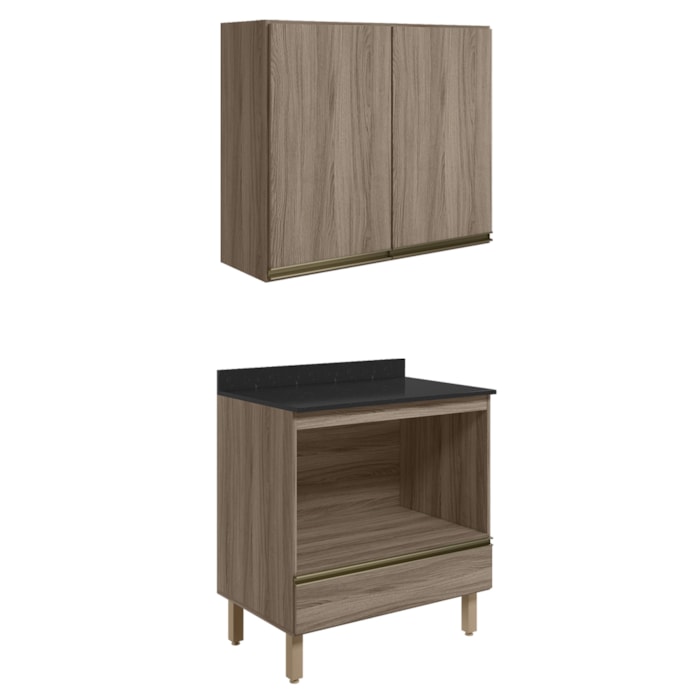 Armario Aereo Balcao Forno 80cm MDF Kali Carvalho Toq Carvalho Toq Nicioli