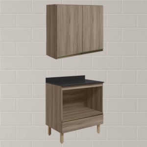 Armario Aereo Balcao Forno 80cm MDF Kali Carvalho Toq Carvalho Toq Nicioli