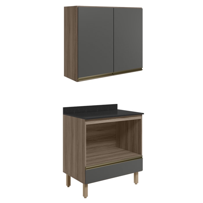 Armario Aereo Balcao Forno 80cm MDF Kali Carvalho Toq Chumbo Nicioli
