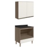 Armario Aereo Balcao Forno 80cm MDF Kali Carvalho Toq Off White Cetim Nicioli