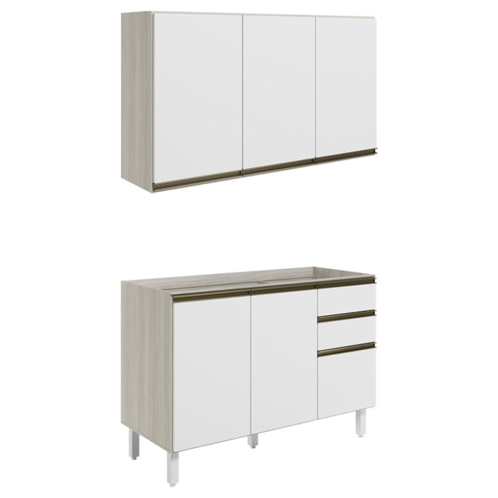 Armario Aereo Balcao Pia 120 cm MDF Kali Bianco Toq Branco Uv Nicioli