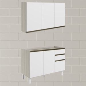 Armario Aereo Balcao Pia 120 cm MDF Kali Bianco Toq Branco Uv Nicioli