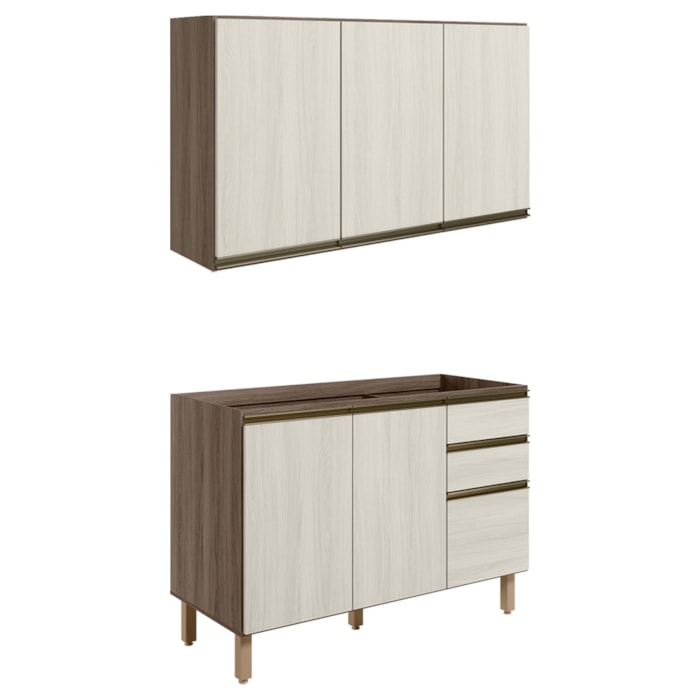 Armario Aereo Balcao Pia 120 cm MDF Kali Carvalho Toq Bianco Toq Nicioli