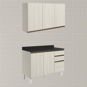 Armario Aereo Balcao Tampo 120cm MDF Kali Bianco Toq Bianco Toq Nicioli